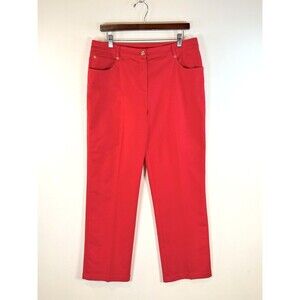 St John Women Pants Red Ankle Straight Trouser Yellow Label Designer USA Size 10